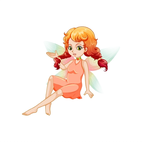 Orange Hair Sitting Fairy Transparent Sticker